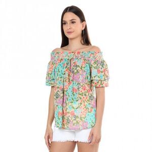 Yellow/Aqua Floral Top 